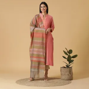 Peach Woven Design Unstitched Suit Co-ords Set