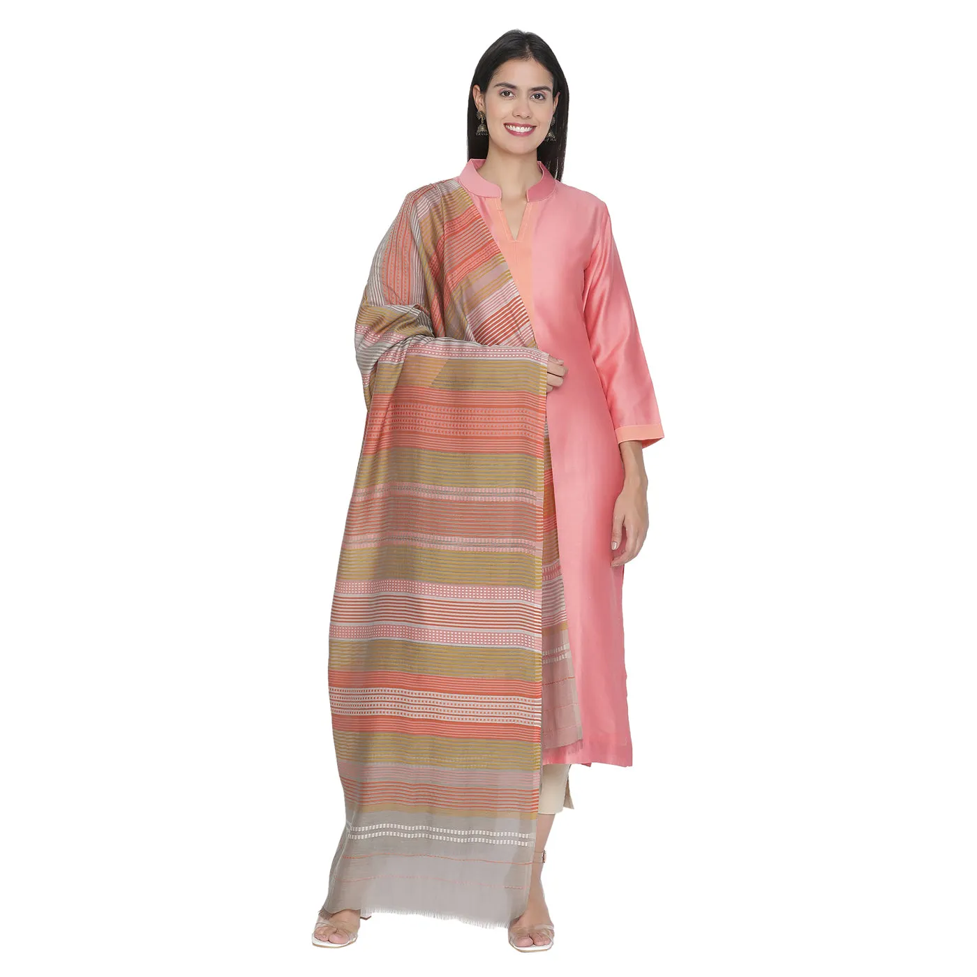 Peach Woven Design Unstitched Suit Co-ords Set