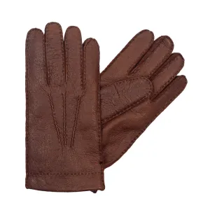 Peccary gloves in exclusive cognac brown color, rabbit fur lining
