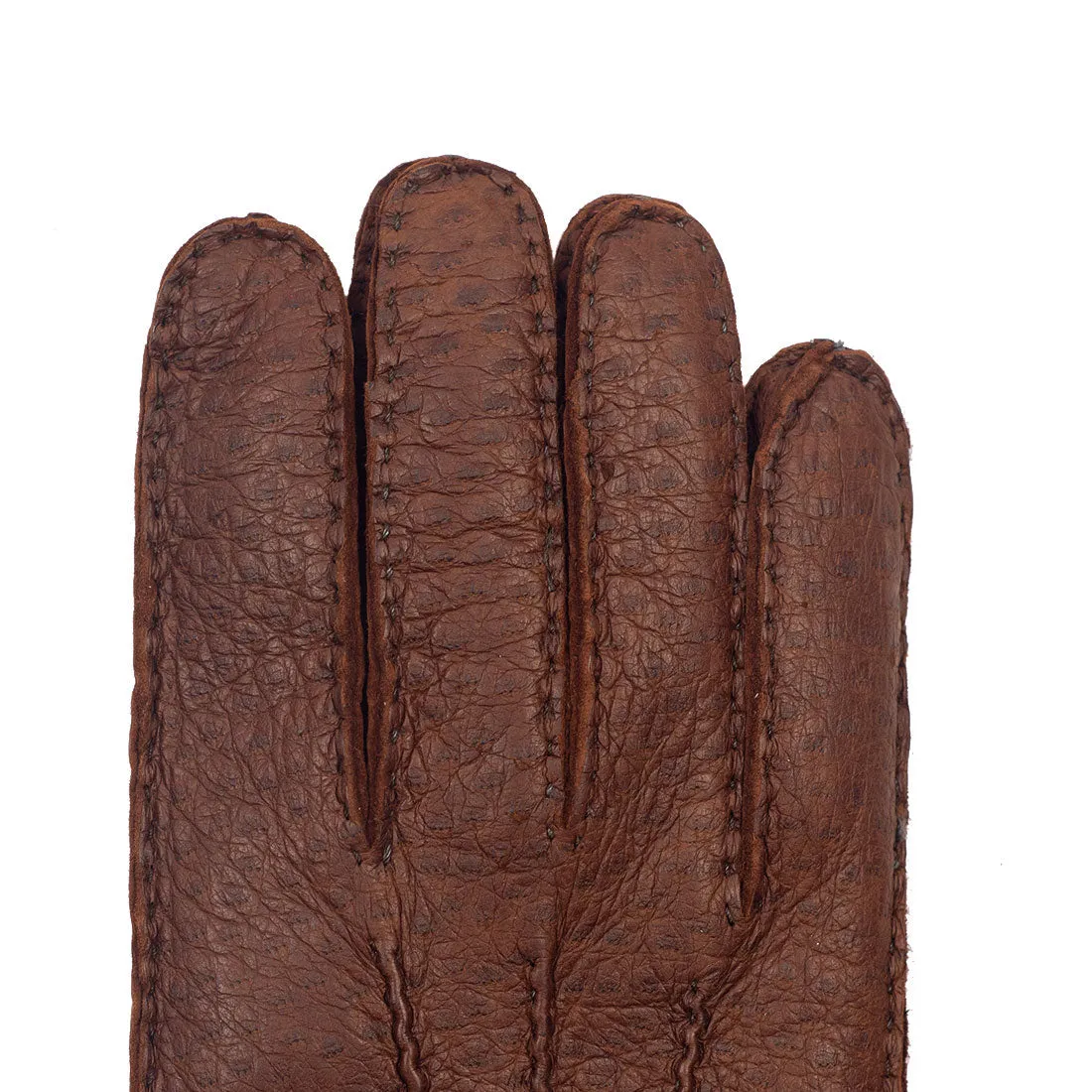 Peccary gloves in exclusive cognac brown color, rabbit fur lining