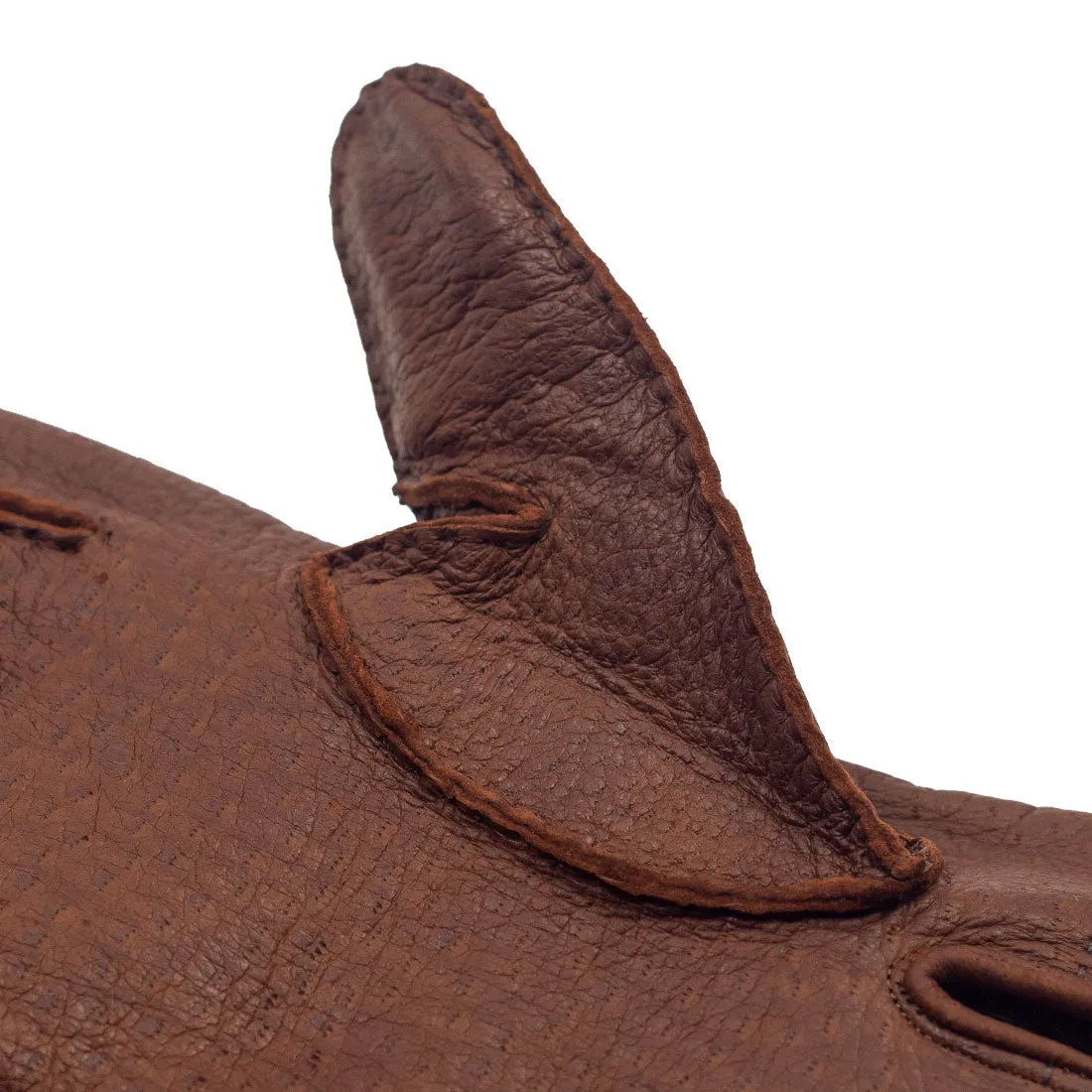 Peccary gloves in exclusive cognac brown color, rabbit fur lining