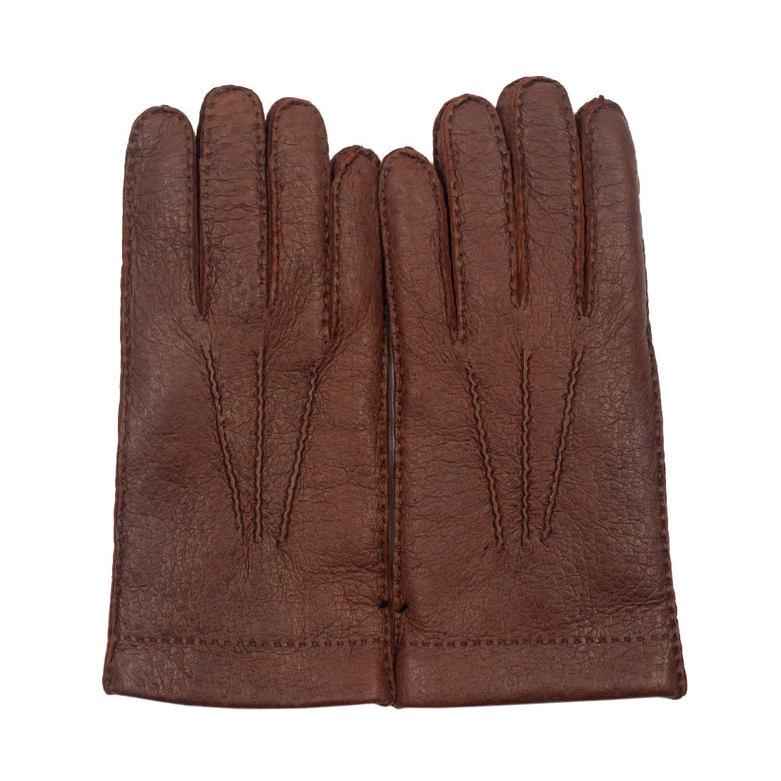 Peccary gloves in exclusive cognac brown color, rabbit fur lining