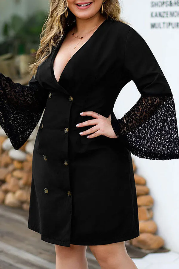 Plus Size Double Breasted Lace Panel Dress