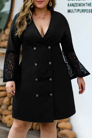 Plus Size Double Breasted Lace Panel Dress