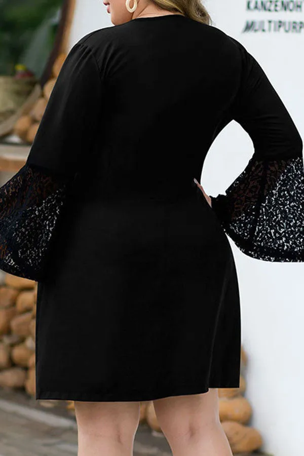 Plus Size Double Breasted Lace Panel Dress