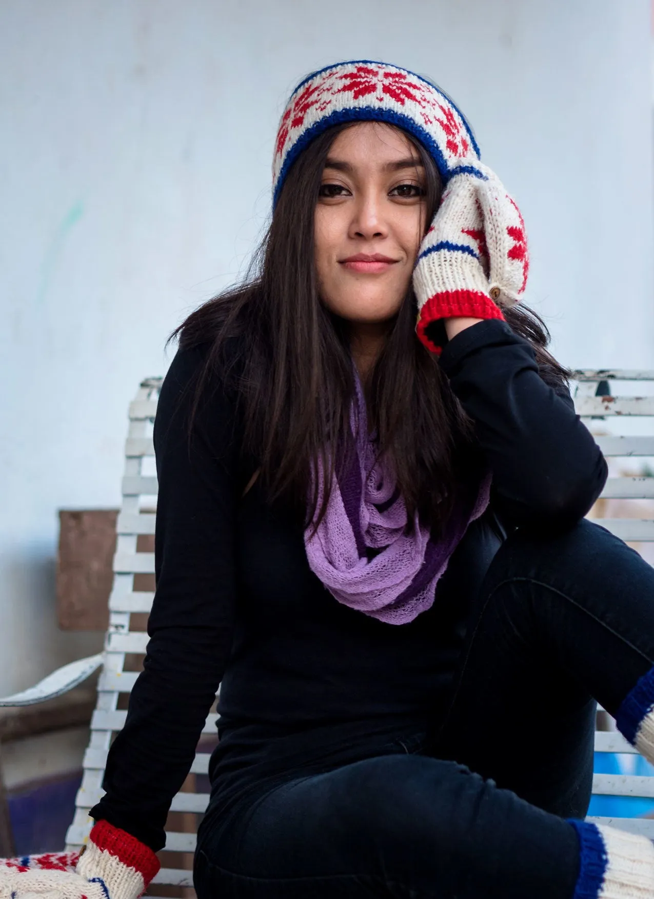Pure  Woolen Snow Flake Sherpa Winter Head Band