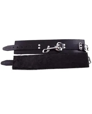 Rouge Leather Ankle Cuffs with Faux Fur Lining - Black
