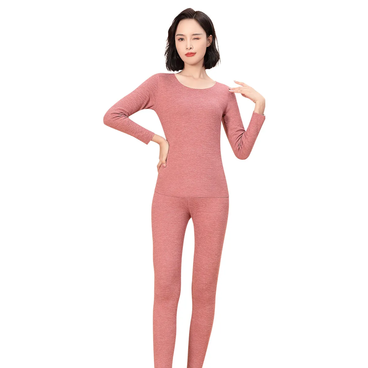 Sidiou Group Winter Woolen Silk Warm Soft Stretch Long Johns For Men And Women 2 Piece Bottoming Shirt And Leggings Thermal Underwear Set