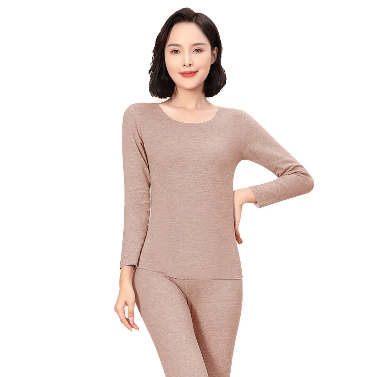 Sidiou Group Winter Woolen Silk Warm Soft Stretch Long Johns For Men And Women 2 Piece Bottoming Shirt And Leggings Thermal Underwear Set