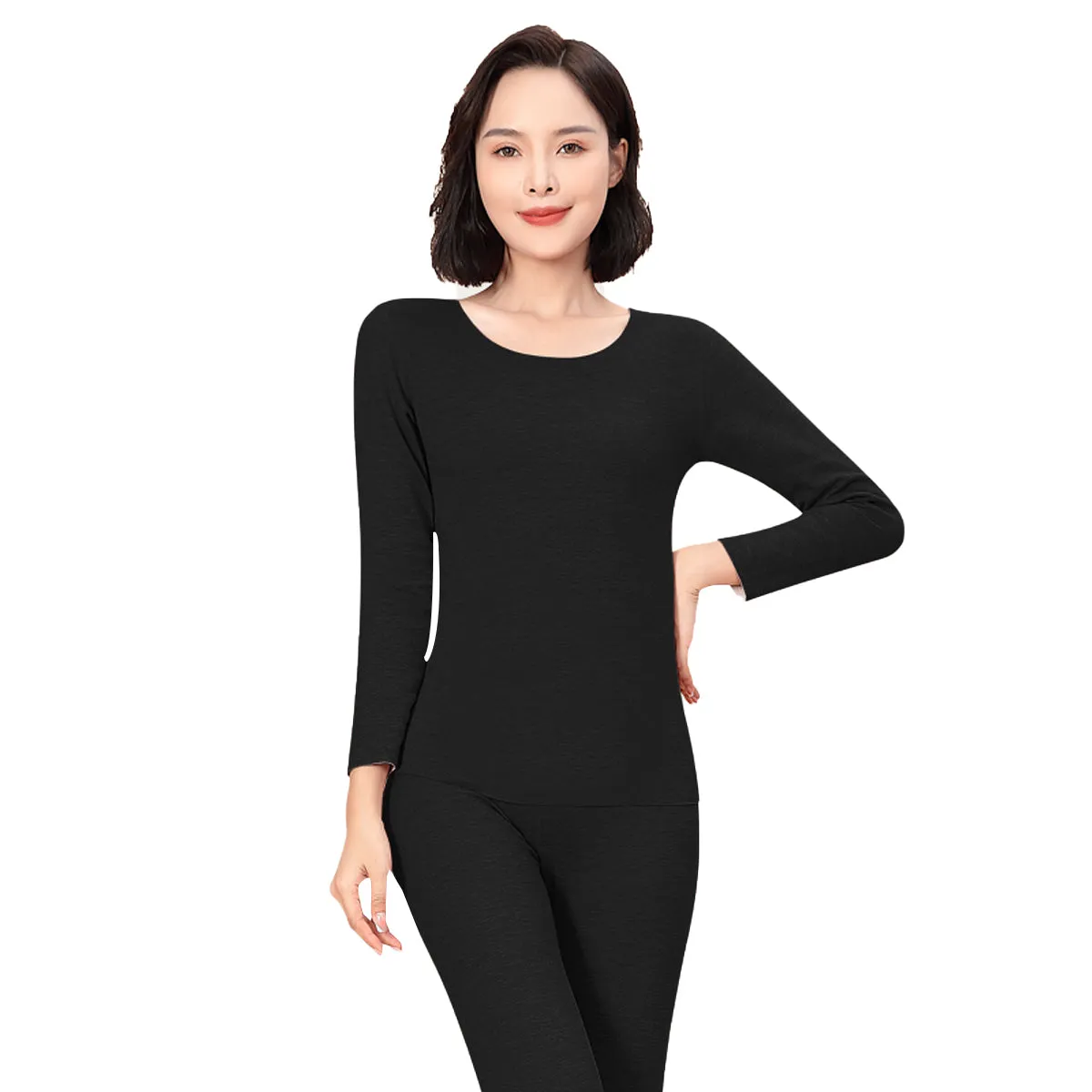 Sidiou Group Winter Woolen Silk Warm Soft Stretch Long Johns For Men And Women 2 Piece Bottoming Shirt And Leggings Thermal Underwear Set