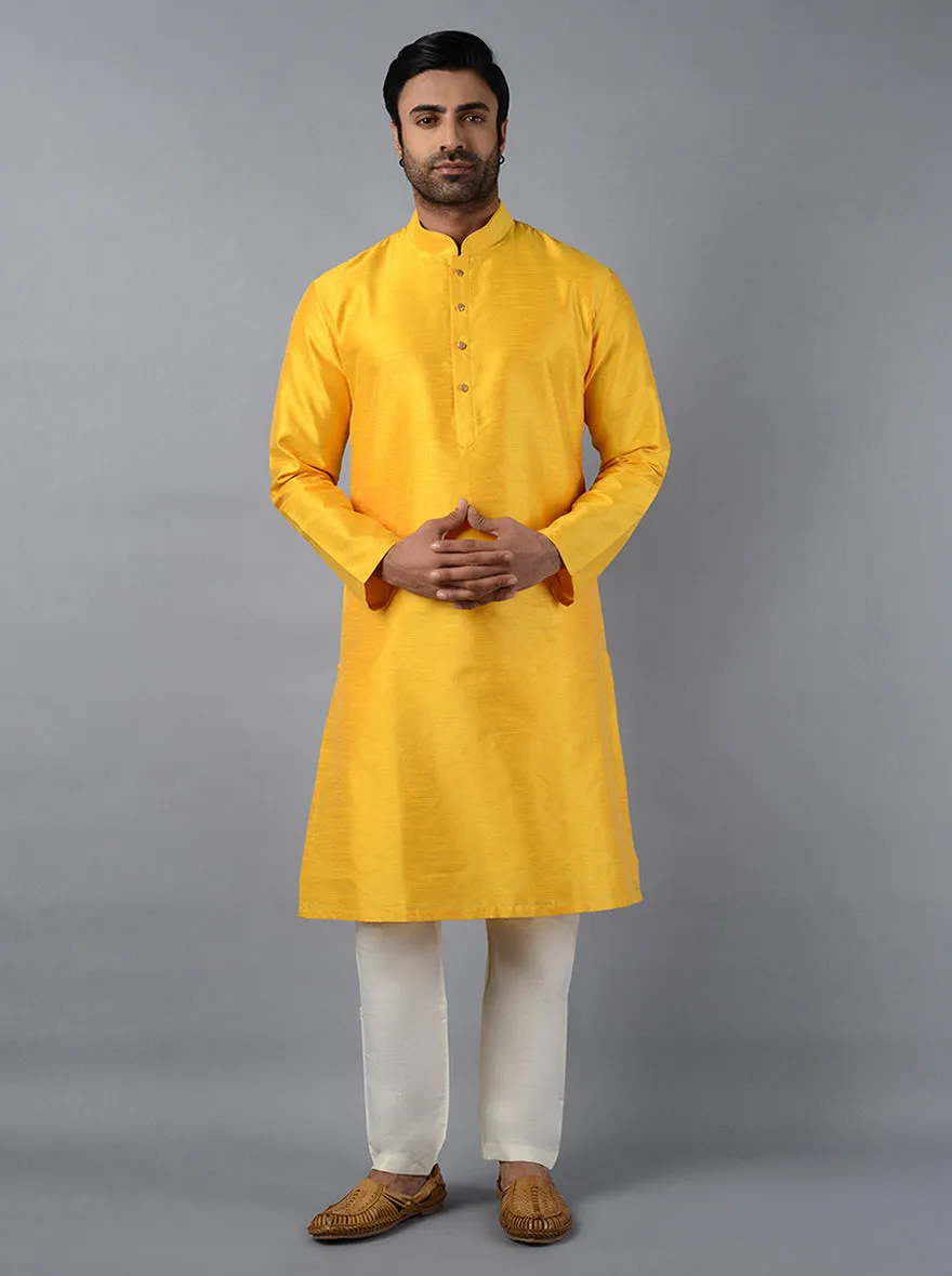 Sunny Yellow Solid Regular Fit Kurta Set | Azania