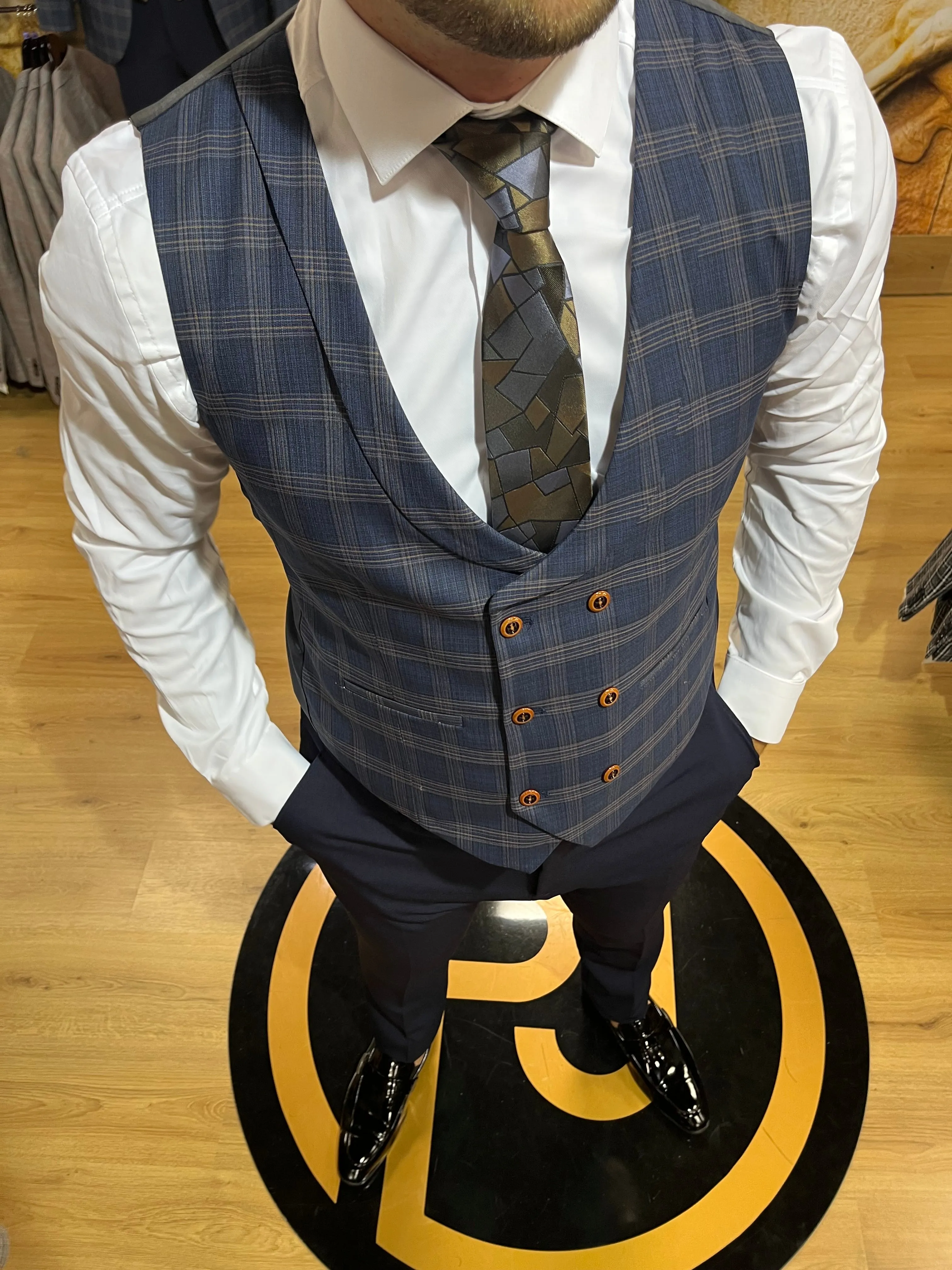 Waistcoat - 0011 Navy/Brown