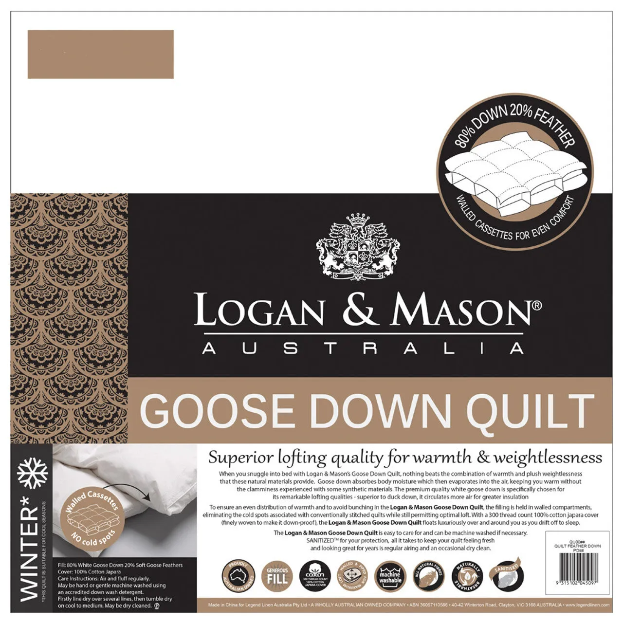 White Goose Down Quilt 80/20 by Logan and Mason