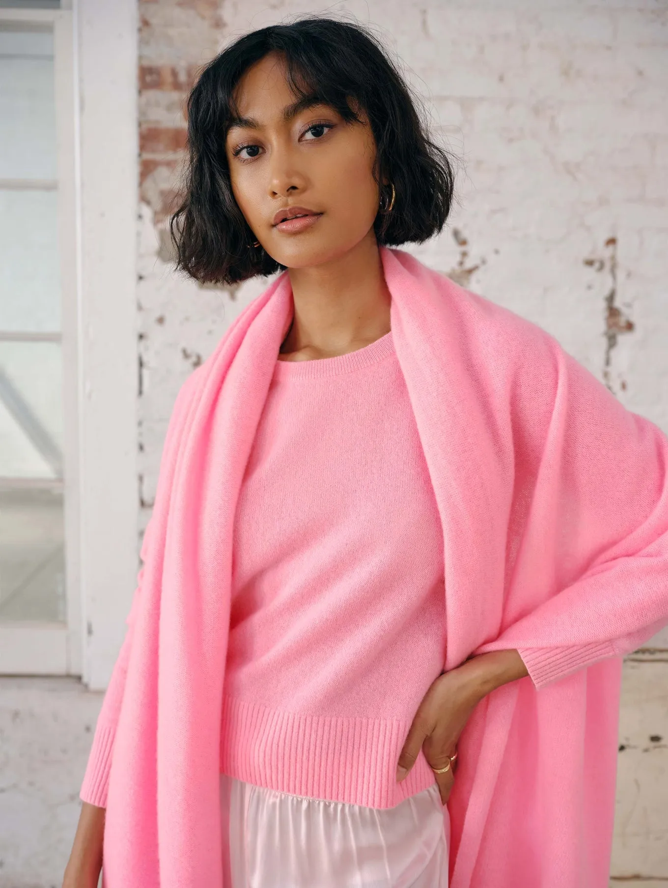 White   Warren - Cashmere Travel Wrap in Neon Peony