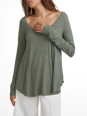 White   Warren - Flounce Open Crewneck Fatigue Heather