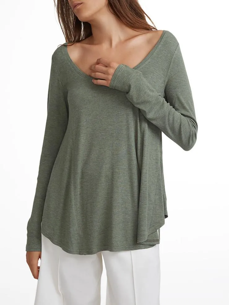White   Warren - Flounce Open Crewneck Fatigue Heather