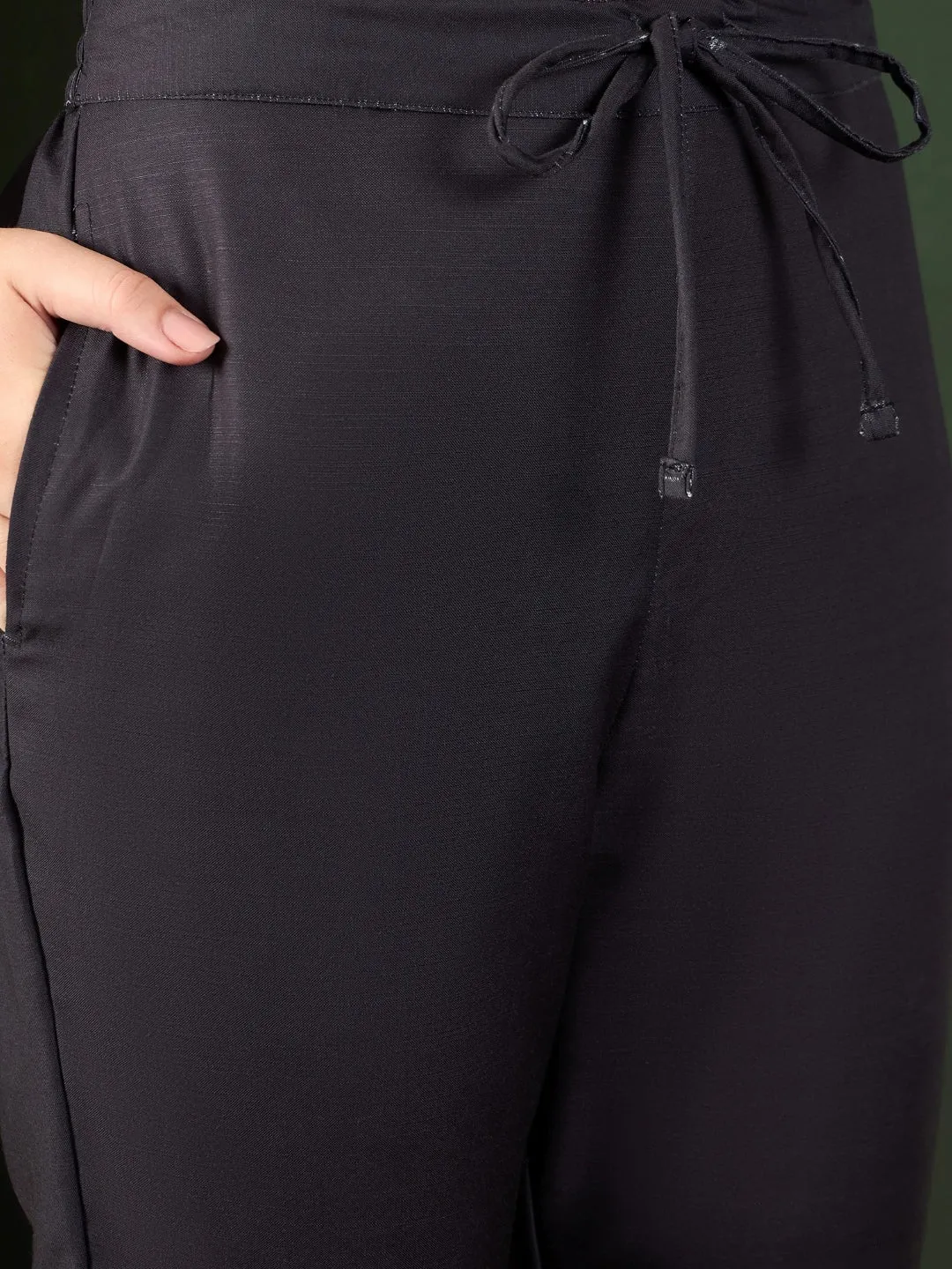 Women Black Silk Blend Floral Printed Straight Kurta Trouser With Dupatta