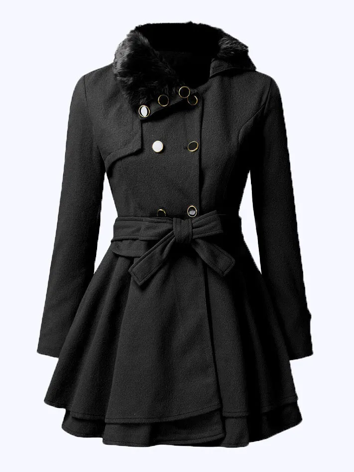 Women's Coats Double Breasted Lace-Up Slim Fit Long Wool Coat