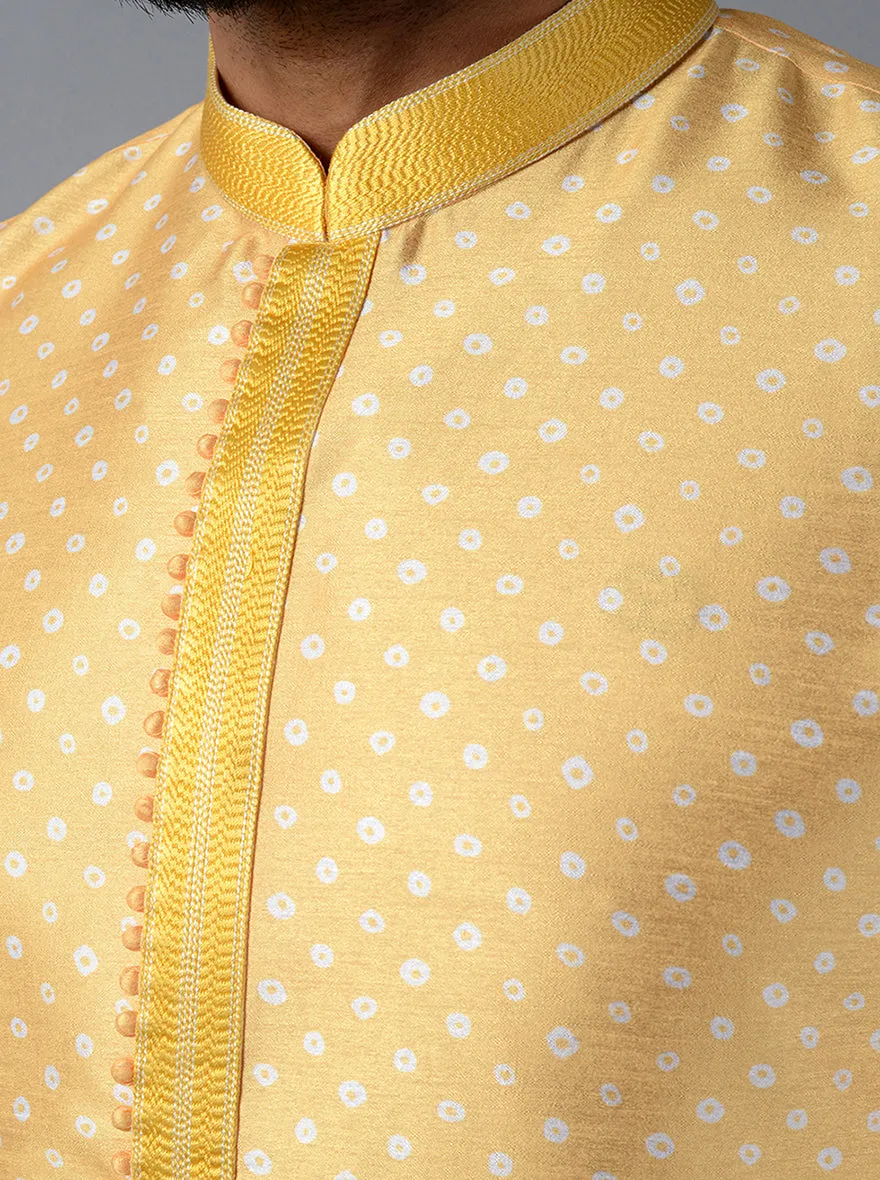 Yellow Printed Regular Fit Kurta Set | Azania