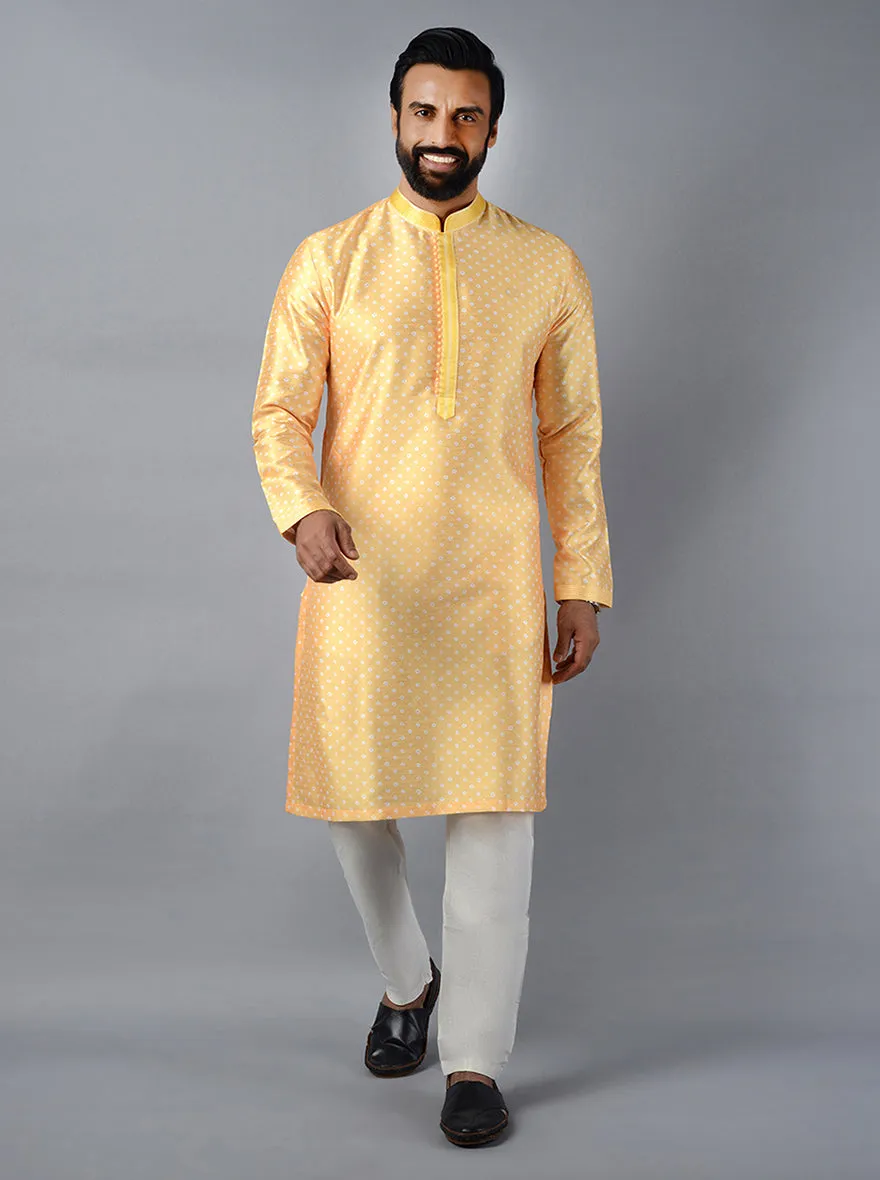 Yellow Printed Regular Fit Kurta Set | Azania